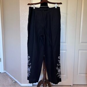 Harold’s‎ Black with White Floral Embroidery Linen Dress Pants Trousers Size 12